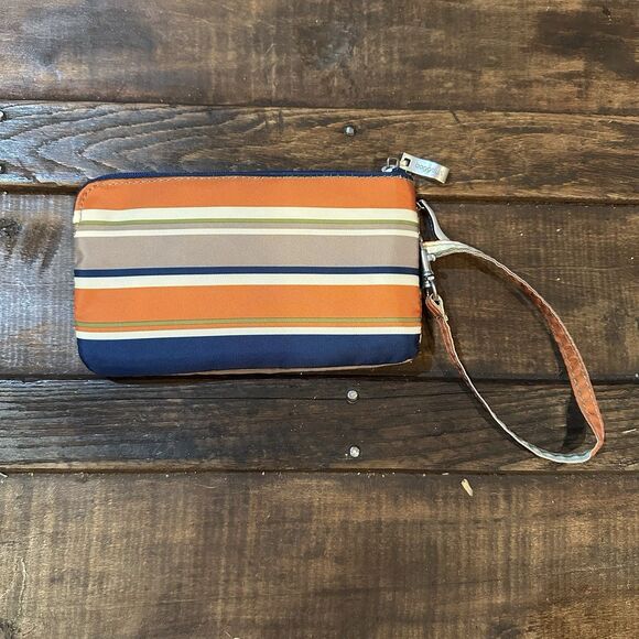 Baggallini Wristlet Clutch RFID Wallet Nautical Striped Double Zip EUC - Picture 3 of 7